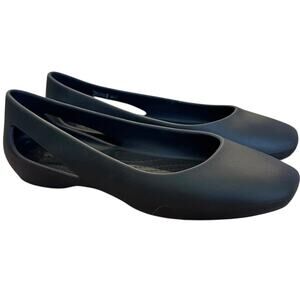 Crocs Black Sloane Cutout Slingback Flats Comfort Rubber Shoe Casual Ballet Work